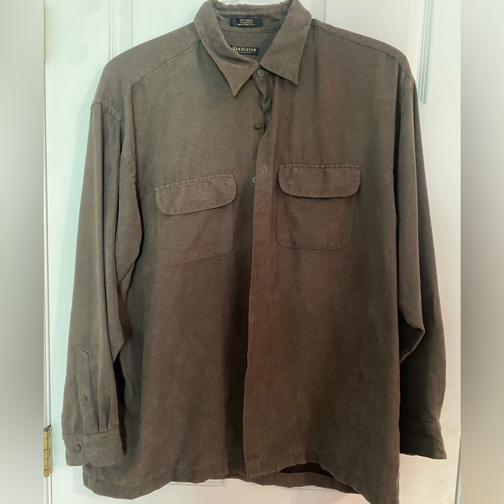 Brown soft suede button down shirt